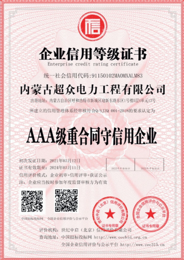 AAA級重合同守信用企業