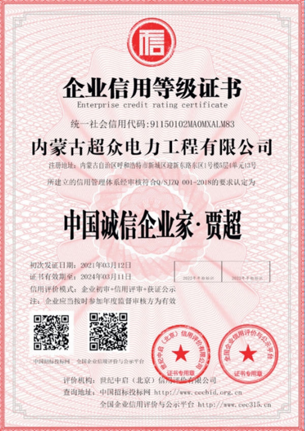 企業信用等級證書
